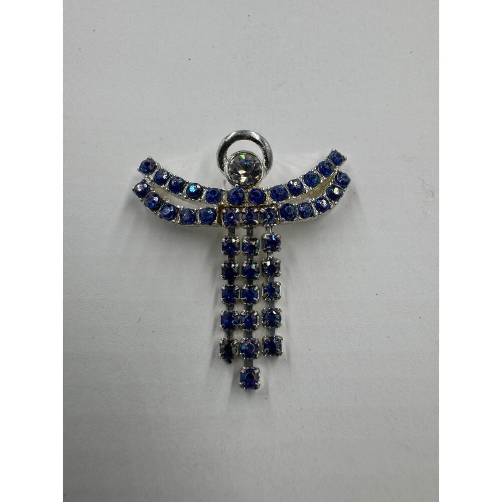 Vintage Angel Blue Rhinestone‎ Dangle Lapel Pin